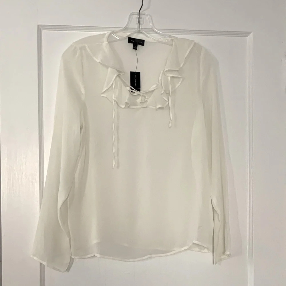 The Limited blouse White Ruffle collar top size small